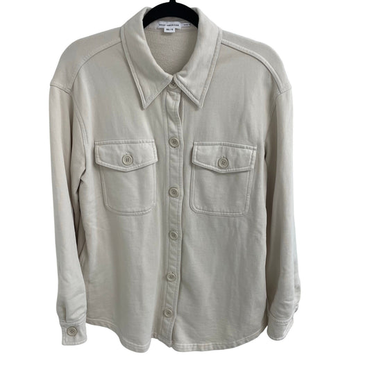 Good American Pure Cotton Button Up Fleece Shacket in Bone Womens XXS / XS AS IS