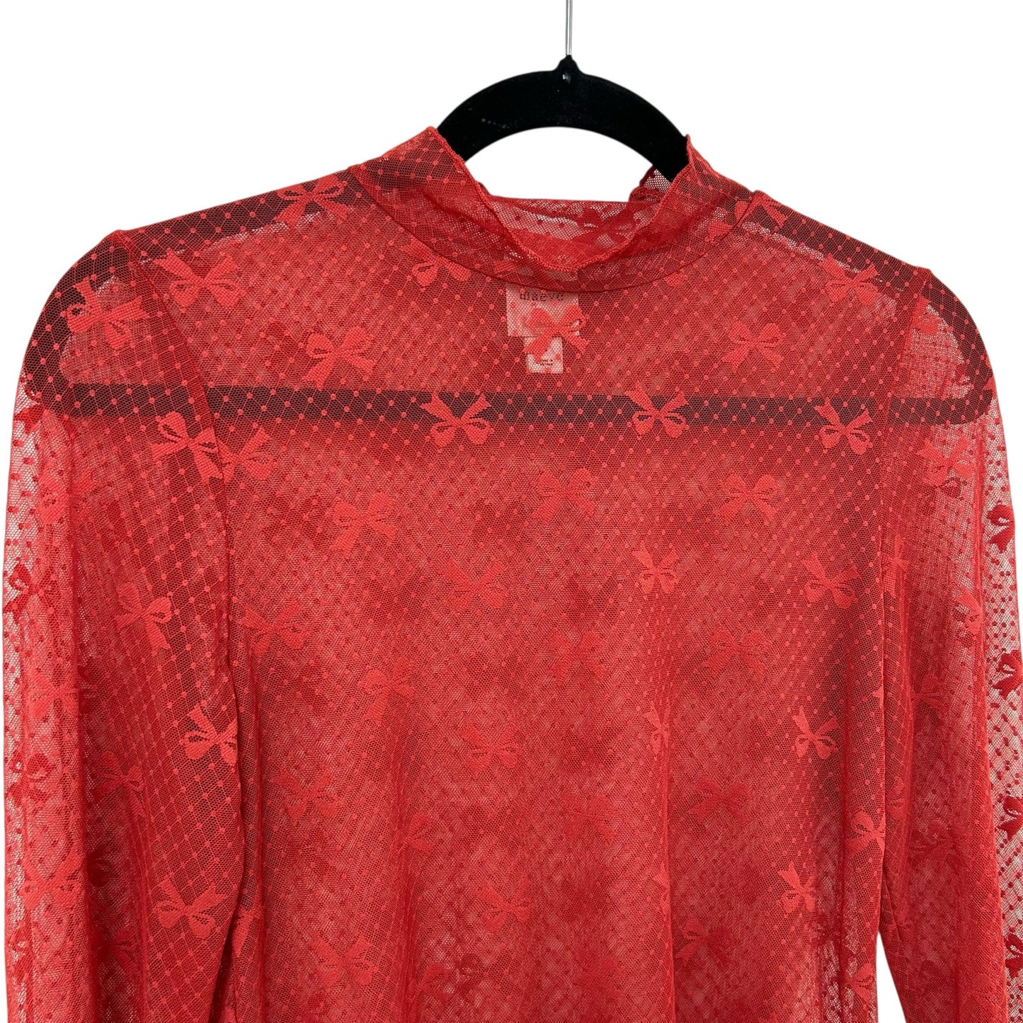 Maeve Red Sheer Bow Print Lace Long Sleeve Turtleneck Pullover Top Womens Small