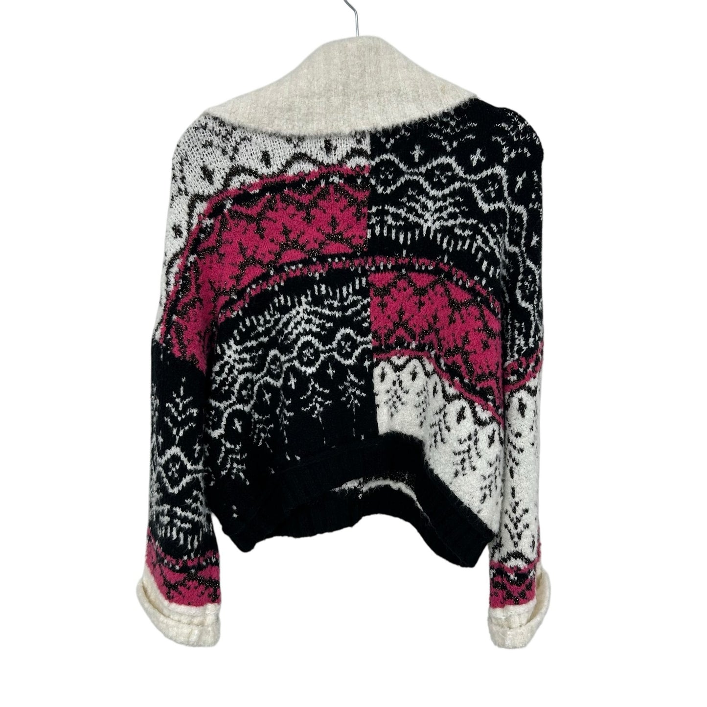 NWT Pilcro V-Neck Fuzzy Printed Collared Popover Sweater Womens Petite Small