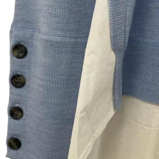 NWD Pearl by Lela Rose Sky Blue Wool Knit Poplin Detail Sweater Womens Large