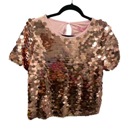 NWT Anthropologie Eva Franco Rose Gold Pink Sequin Short Sleeve Top Womens XS
