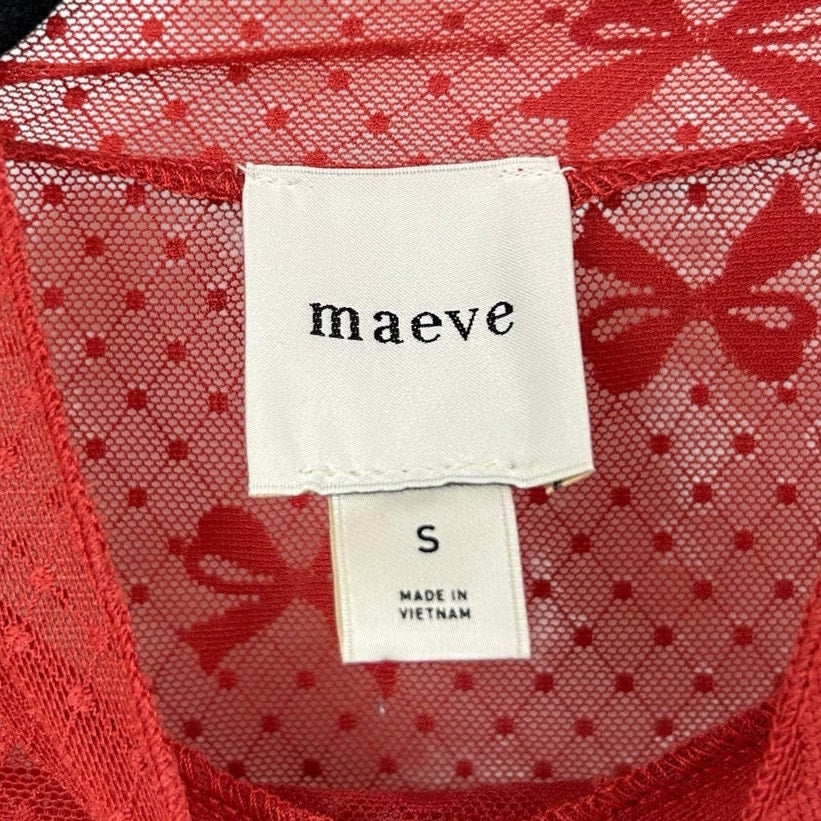 Maeve Red Sheer Bow Print Lace Long Sleeve Turtleneck Pullover Top Womens Small