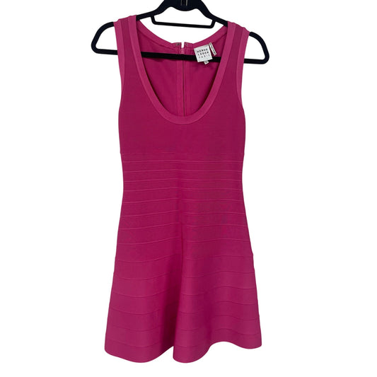Herve Leger Paris Sleeveless Fit and Flare Scoop Neck Bandage Dress Pink Medium