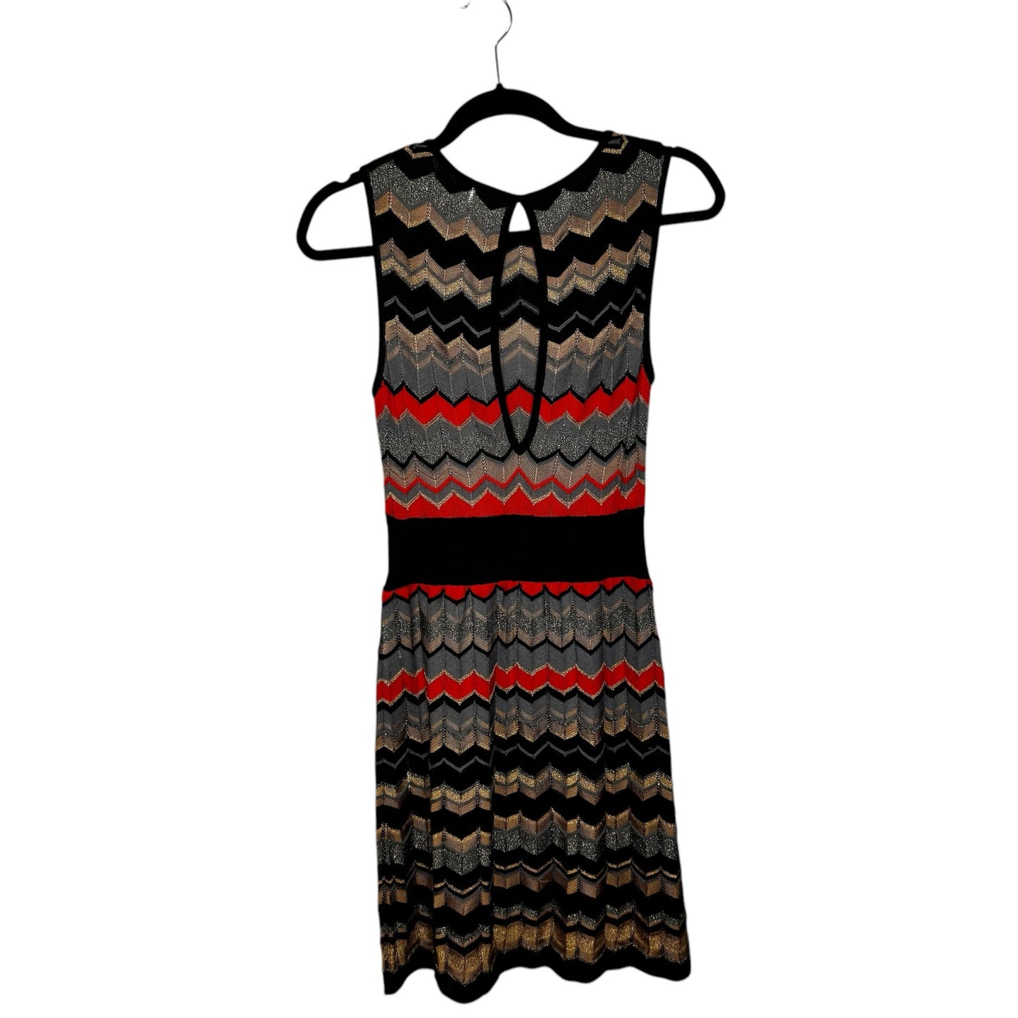 NWT Missoni Black Red Metallic Zigzag Stripe Sleeveless Wool Dress Womens 40