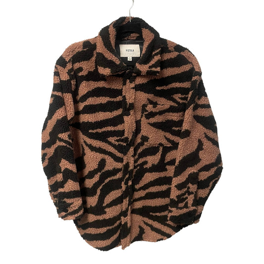 Pistola Lynn Oversized Shearling Jacket Clay Black Zebra Stripe Print Womens XS