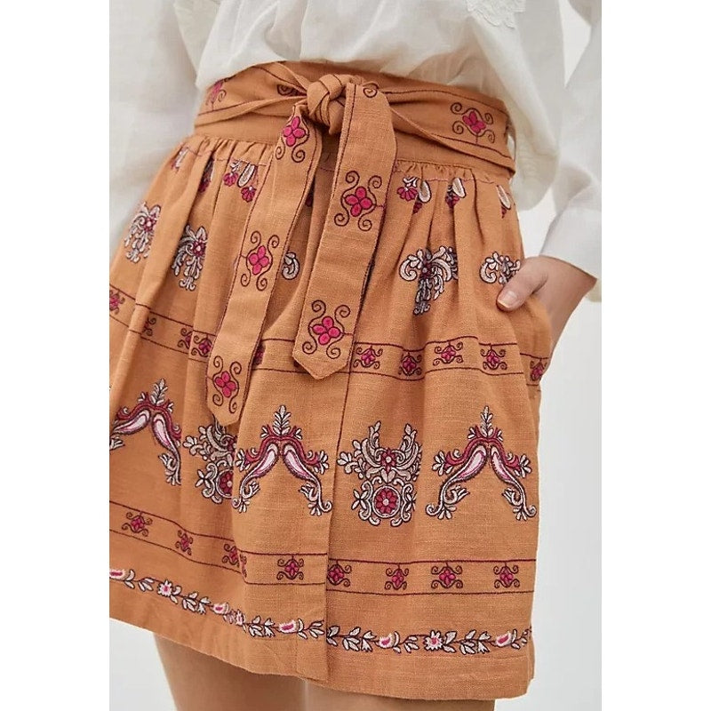 By Anthropologie Meghan Embroidered Mini Skirt Womens Size 12