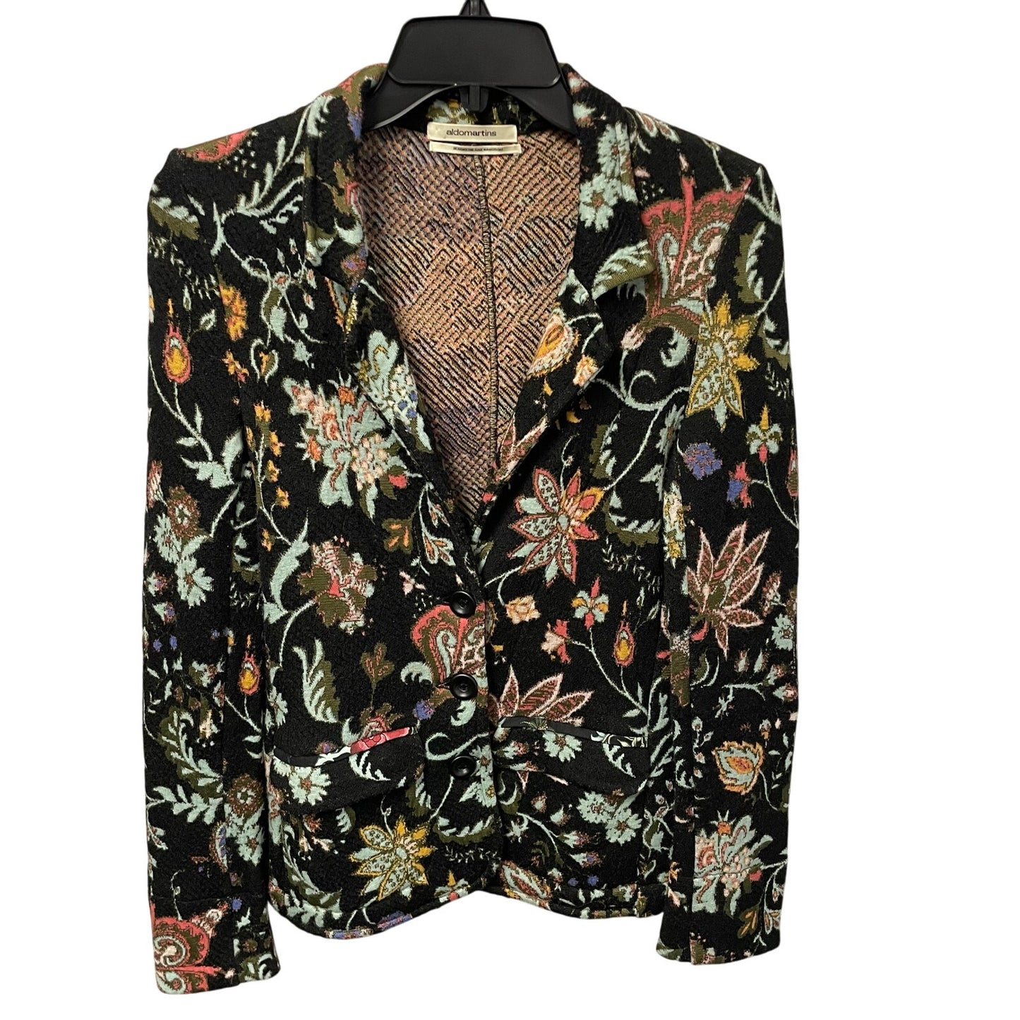 Anthropologie Aldomartins Wool Blend Knit Black Floral Intarsia Blazer Size 4