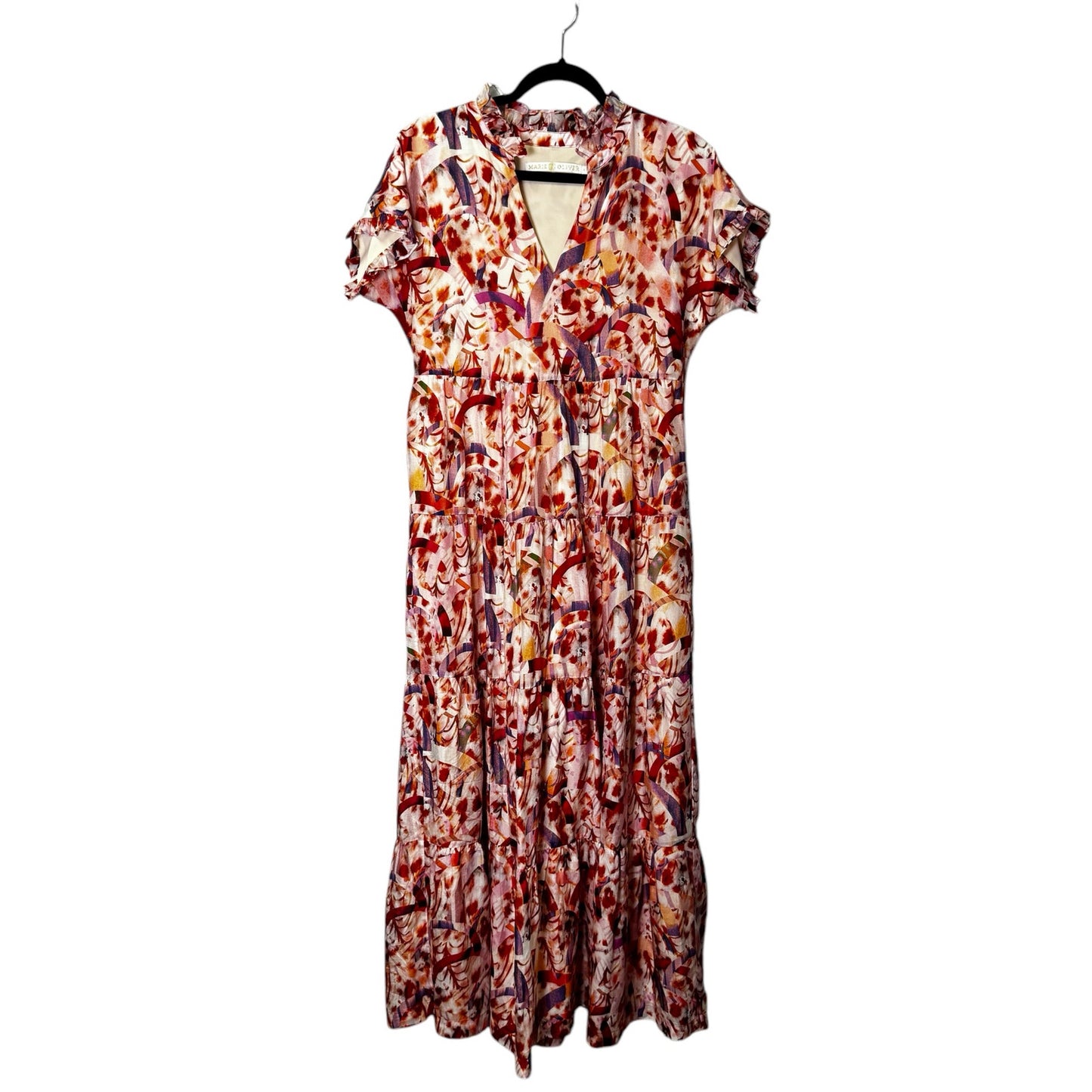 Marie Oliver Multi Color Short Sleeve V Neck Farah Tiered Maxi Dress Women Small
