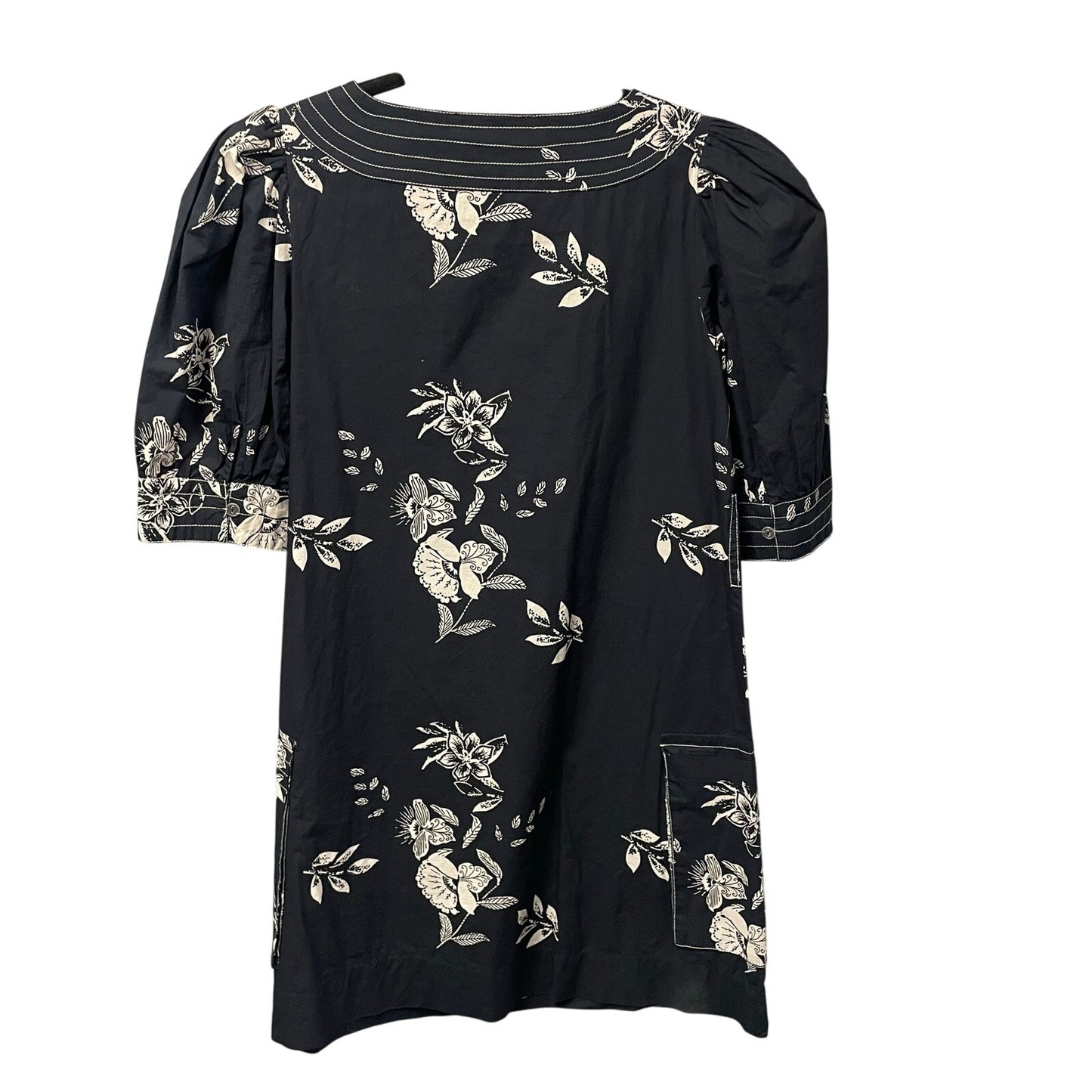 Caroline Constas Split Neck Short Sleeve Black White Floral Print Mini Dress XS