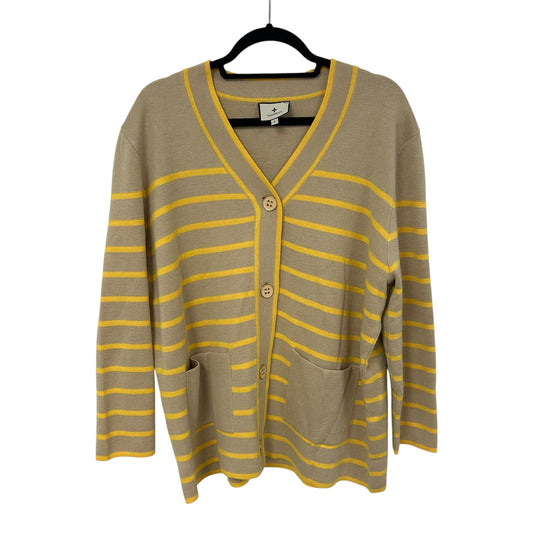 Tuckernuck Yellow Tan Chai Stripe Lauren Cardigan Sweater Womens Size Small