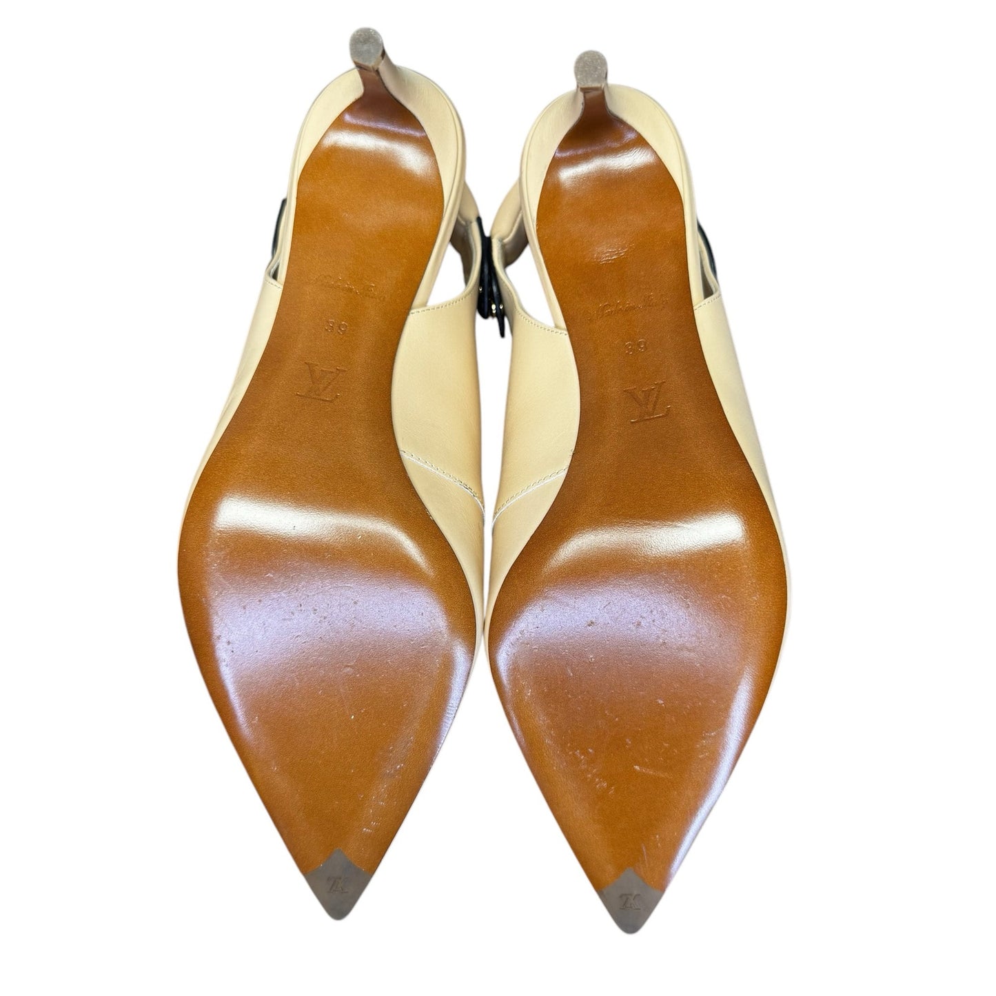 NEW Louis Vuitton Cream Black Calf Leather Allure Slingback Pump Womens 39