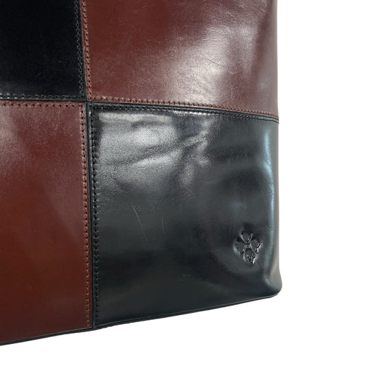 Patricia Nash Braden Tote Bag Black Brown Leather Colorblock Patchwork AS IS