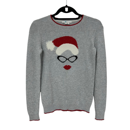 Boden Gray Red Long Sleeve Crewneck Pullover Christmas Sweater Womens XS