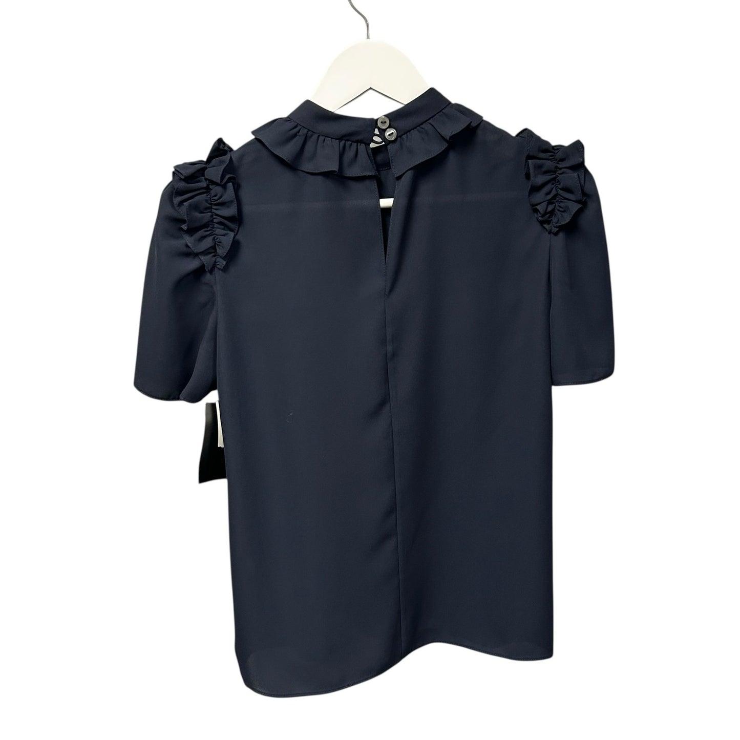 NWT Laura Garcia Navy Blue Short Sleeve Ruffle Betty Blouse Womens 2