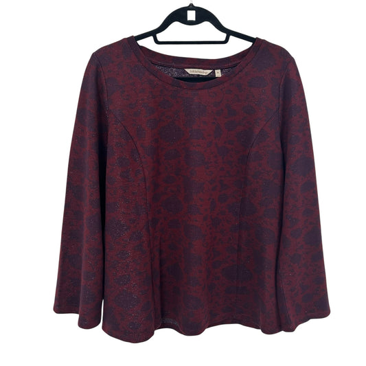 Soft Surroundings Red Navy Floral Print Jeri Jacquard Metallic Top Womens XL