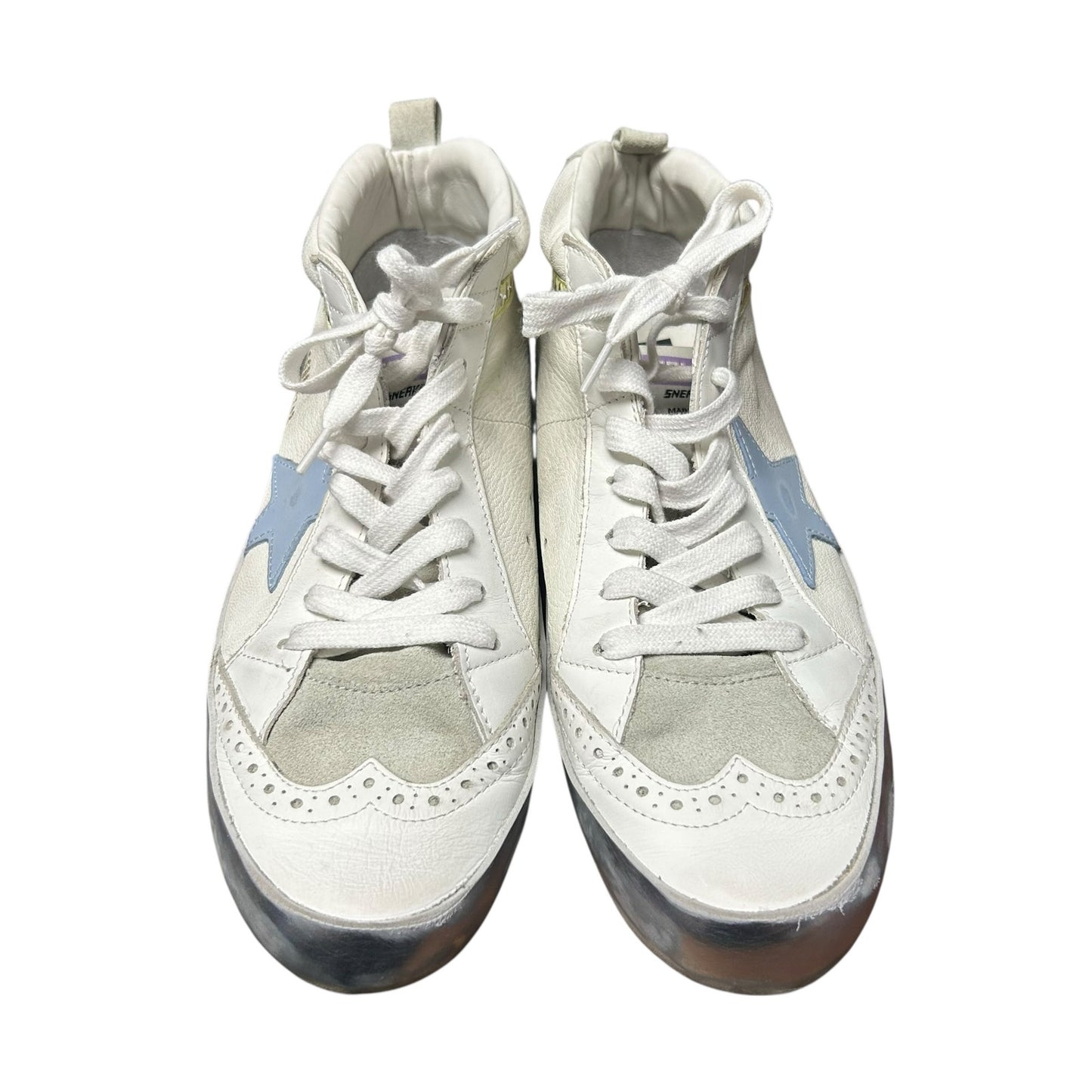 Golden Goose Mid Star Ice Blue Mixed Leather Lace Up Sneakers Womens 39 / US 9