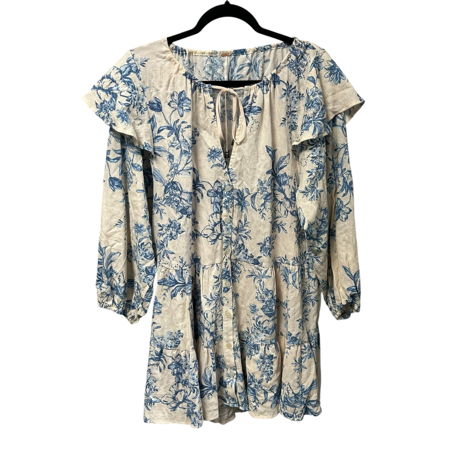 Free People Blue White Floral Tea Combo Sunbaked Swing Mini Dress Womens Medium