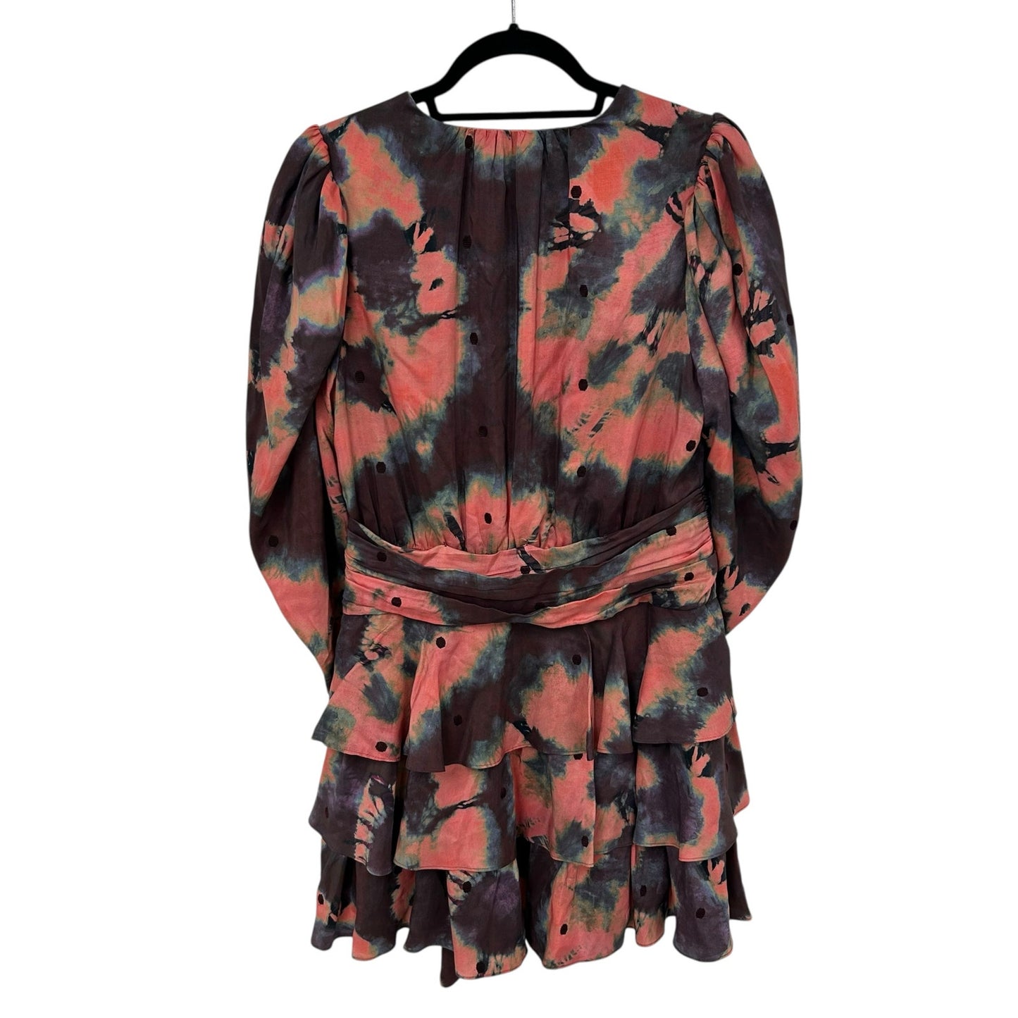 Ulla Johnson Semira Tiered Puff Sleeve Silk Tie Dye Mini Dress Womens Size 8