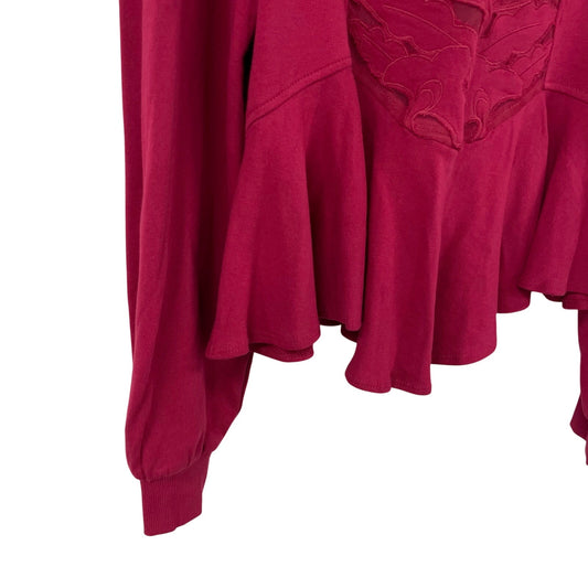 NWT By Anthropologie Floral Mesh Cutwork Swing Top Wine Red Womens Small