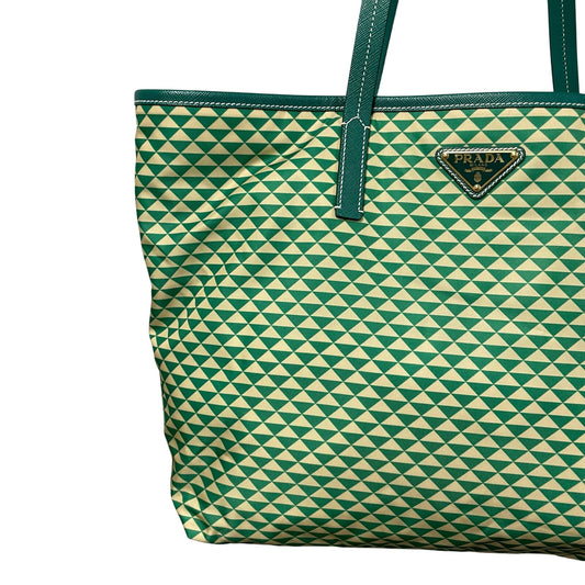 Prada Tessuto Triangulum Nylon Tote Bag Green Off White Triangle Print