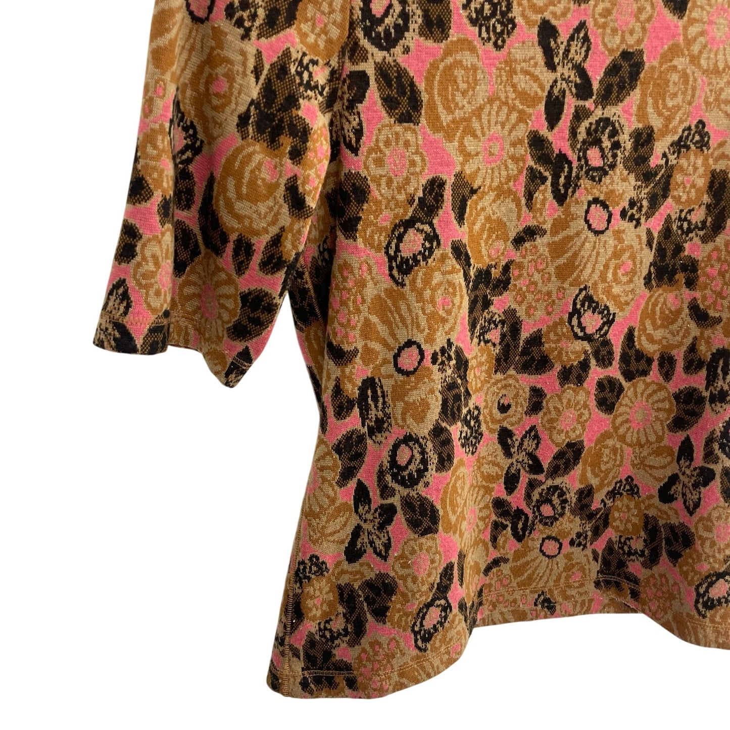 Anthropologie Maeve Mock Neck Jacquard Floral Knit Tan Pink Top Womens Small