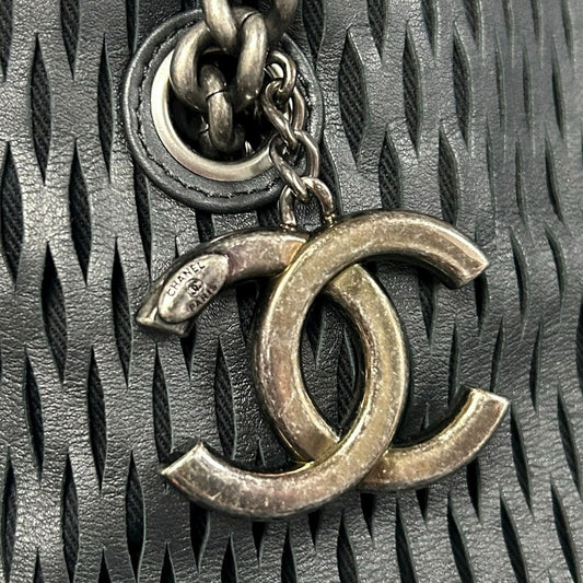 Chanel Black Orange Perforated Leather CC Double Handle Chain Tote Handbag