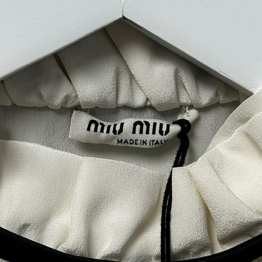 NWT Miu Miu White Black 100% Silk Camicia Sleeveless Top Womens 36 / US 0