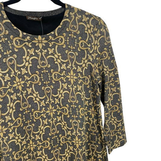 NWT J. McLaughlin Kaya Knit Swing Dress Black Gold Metallic Devon Scroll Small