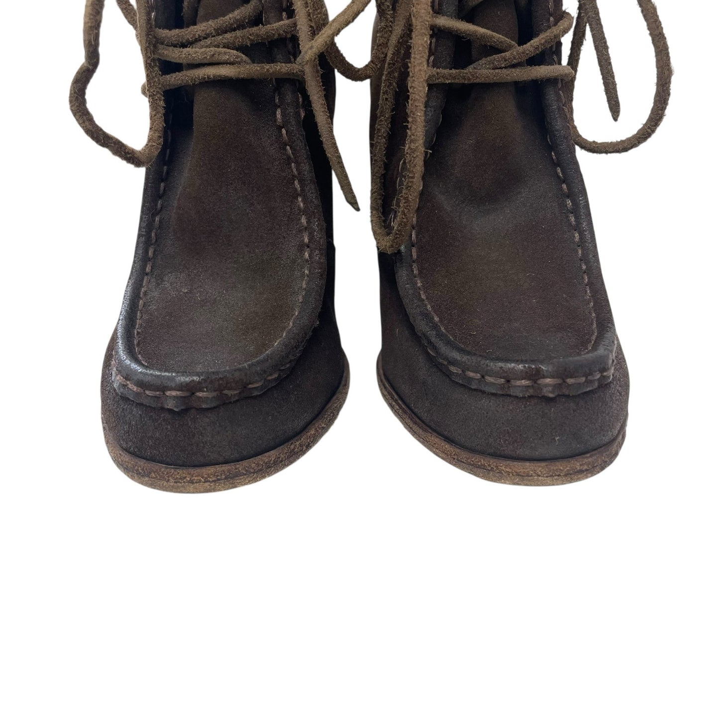 Frye Brown Suede Distressed Parker Moc Short Lace Up Ankle Boots Womens 6.5
