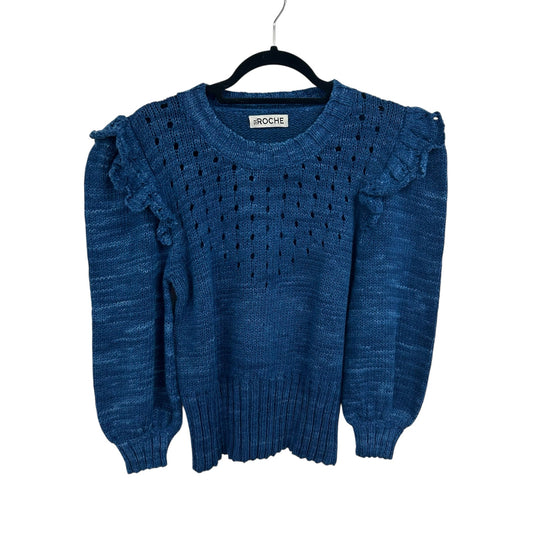 St. Roche Indigo Blue Organic Cotton Ruffle Sleeve Zadie Sweater Womens Small