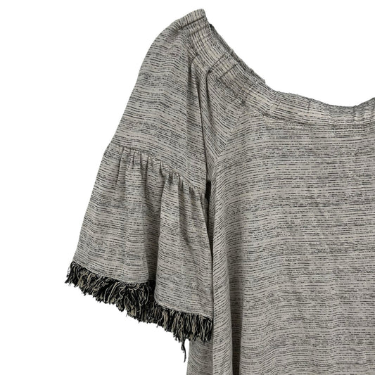 NWT Eri + Ali Anthropologie Short Fringe Trim Sleeve Asymmetric Top Womens Small