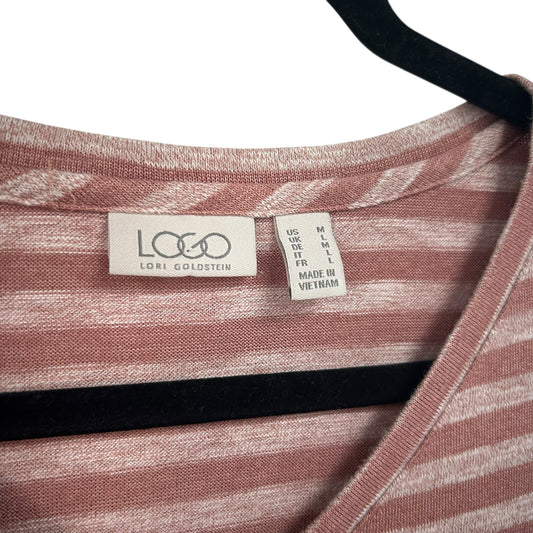Logo by Lori Goldstein Red Tan Stripe Short Sleeve Tunic Top Womens Medium