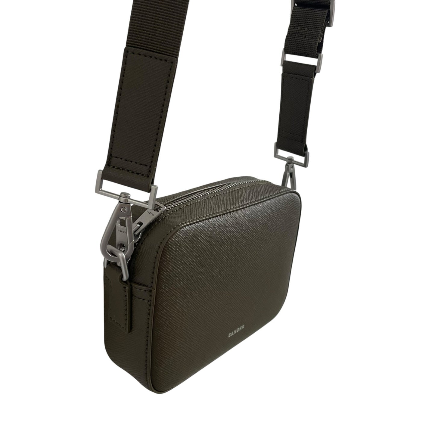 Sandro Saffiano Leather Small Reconstituted Leather Crossbody Bag Olive Green
