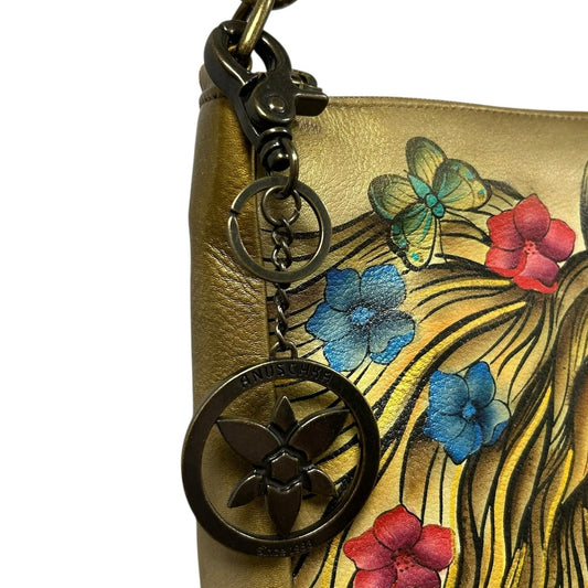 Anuschka Golden Horse Multicolor Butterflies Hand Painted Leather Shoulder Bag