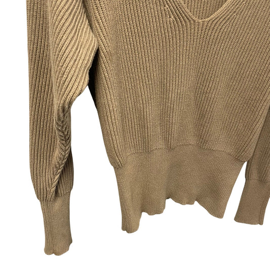 Free People Allure Pullover Knit V Neck Sweater Taupe Light Brown Womens XS