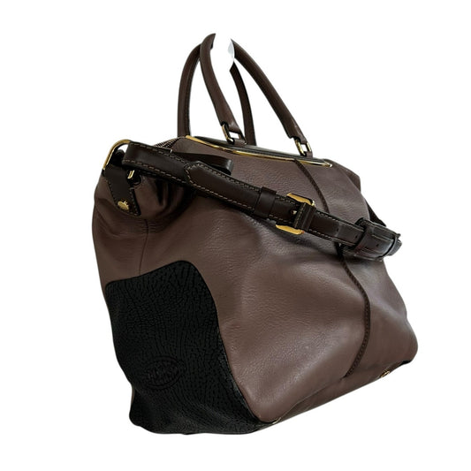 Tod’s Brown Classic Metal Bauletto Medio Leather Double Handle Satchel Handbag