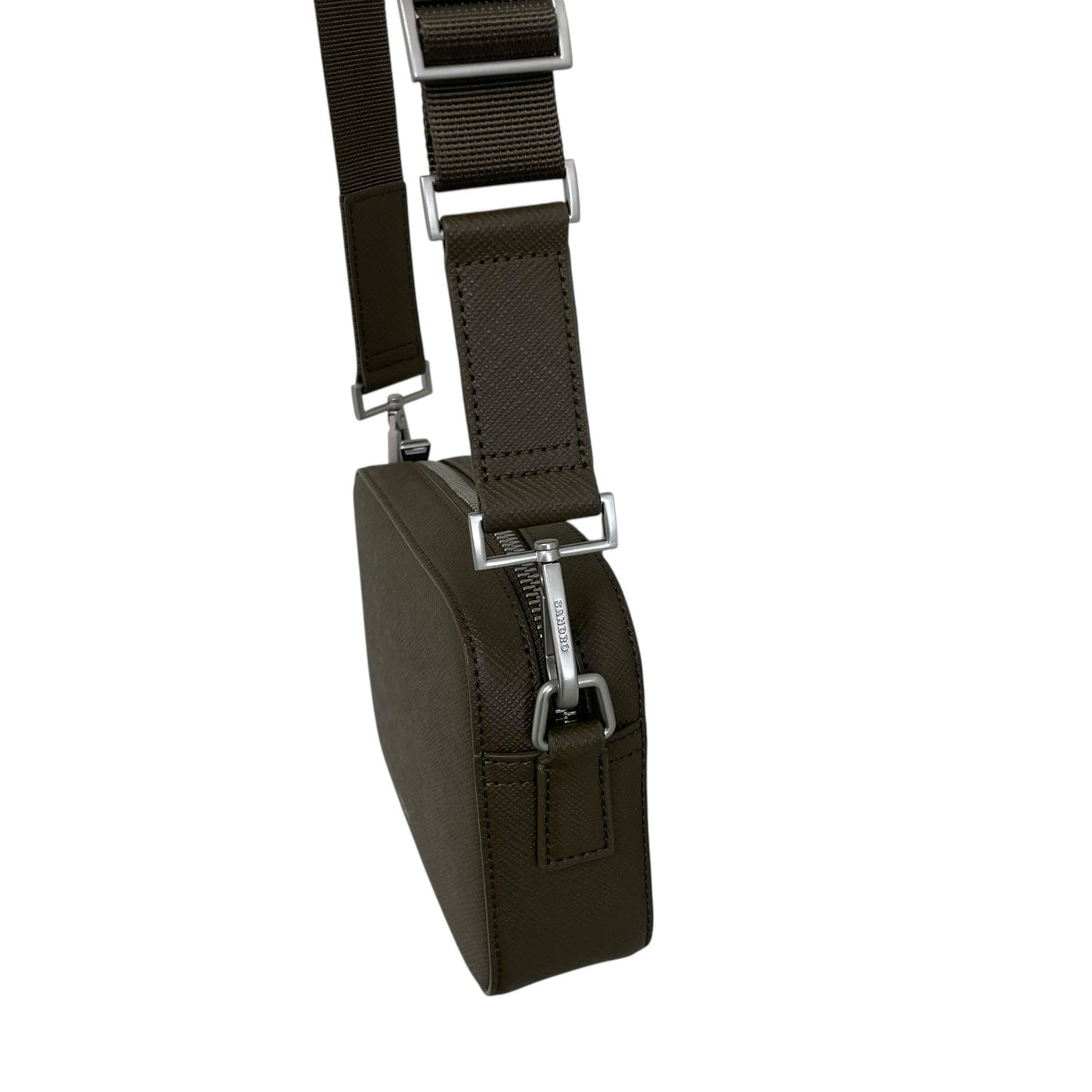 Sandro Saffiano Leather Small Reconstituted Leather Crossbody Bag Olive Green