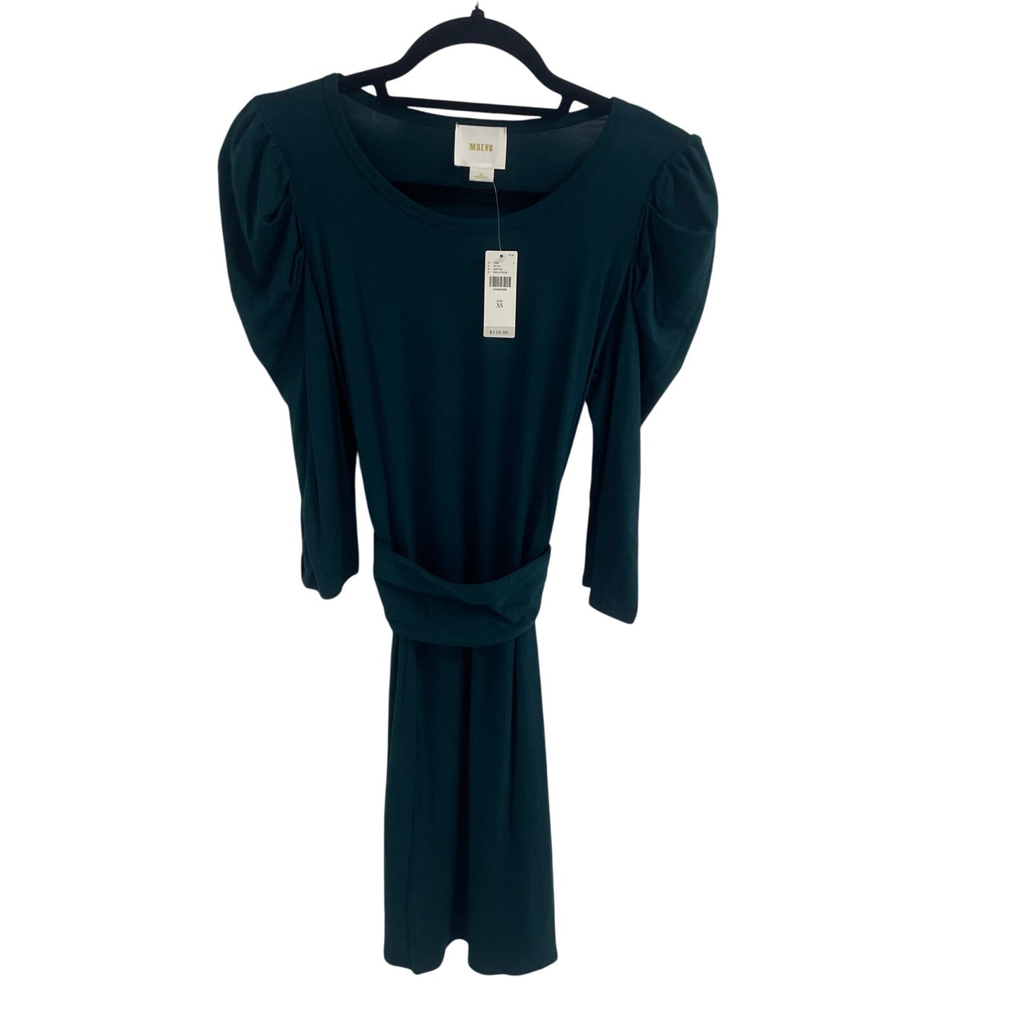 NWT Anthropologie Maeve Ceres Ruched Tie Waist Dress Dark Holly Green Size XS