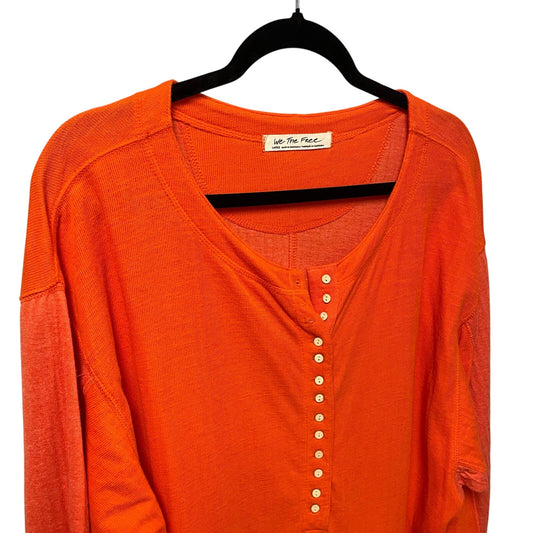 Free People We The Free Back At It Oversized Henley Top Long Sleeve Orange Large