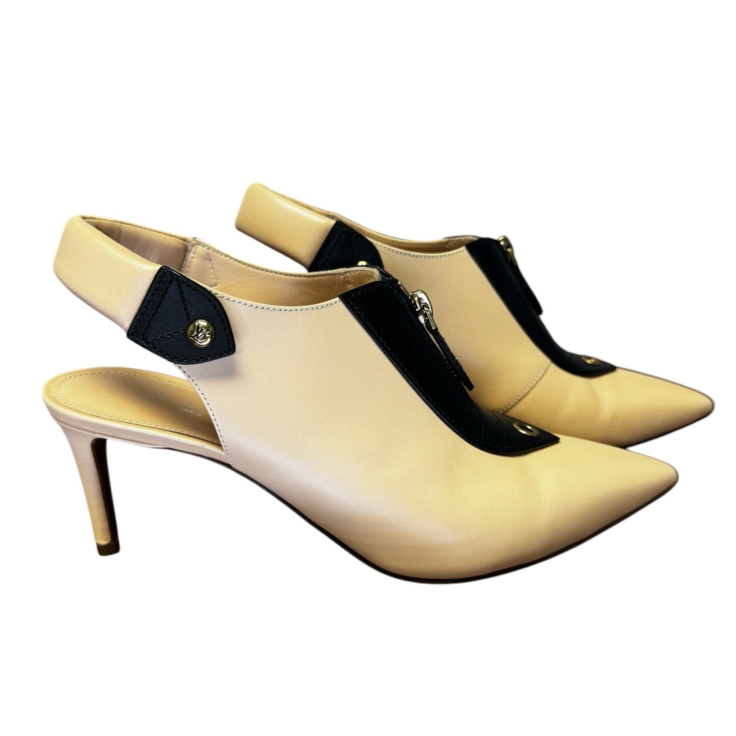 NEW Louis Vuitton Cream Black Calf Leather Allure Slingback Pump Womens 39
