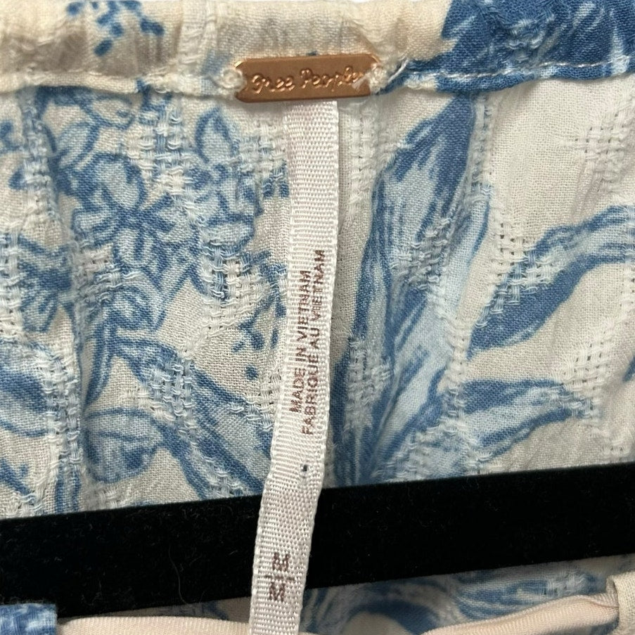 Free People Blue White Floral Tea Combo Sunbaked Swing Mini Dress Womens Medium