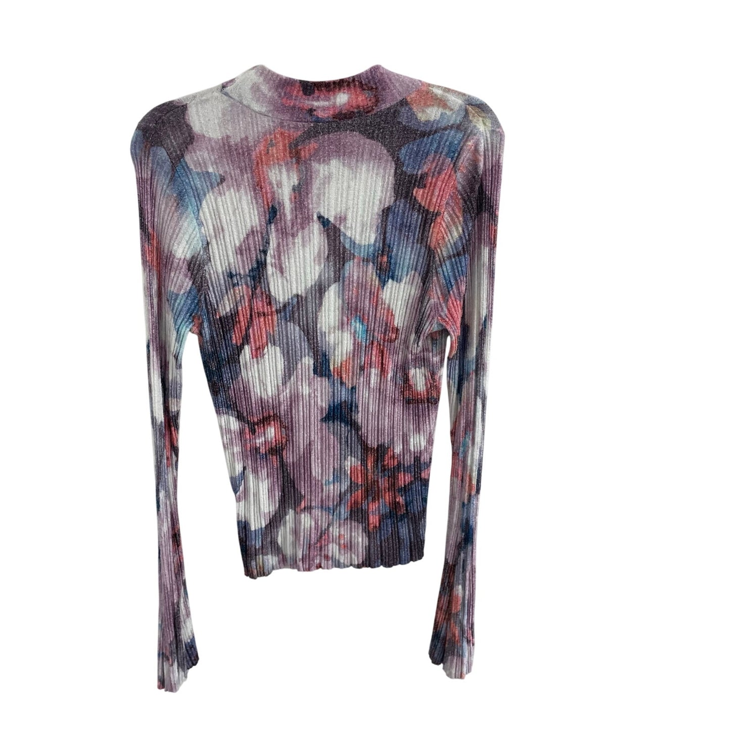 Anthropologie Pilcro Velvet Turtleneck Sweater Purple Floral Pattern Size Large