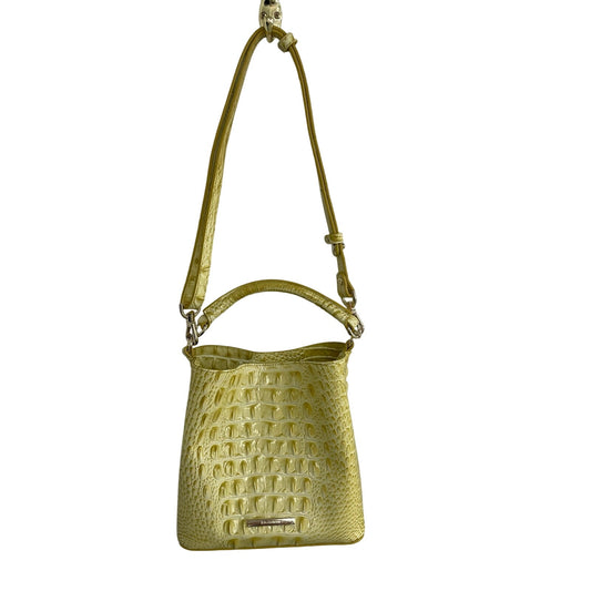 Brahmin Croc Embossed Leather Amelia Bucket Bag in Lemonade Yellow