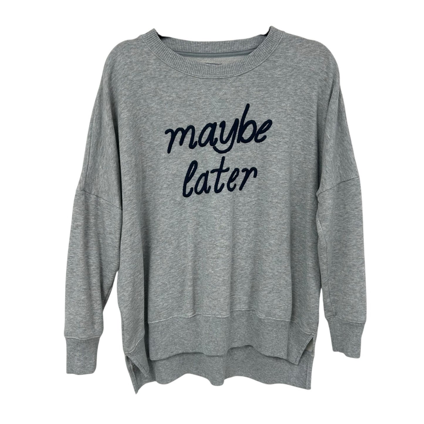 Aerie Gray Navy Maybe Later Cotton Blend Pullover Crewneck Sweatshirt Womens XS