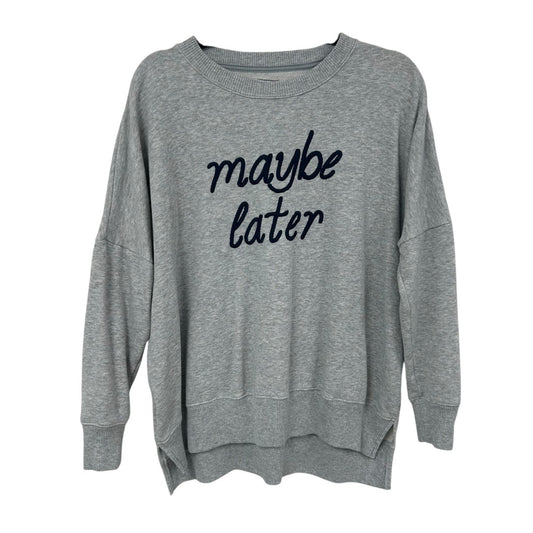 Aerie Gray Navy Maybe Later Cotton Blend Pullover Crewneck Sweatshirt Womens XS