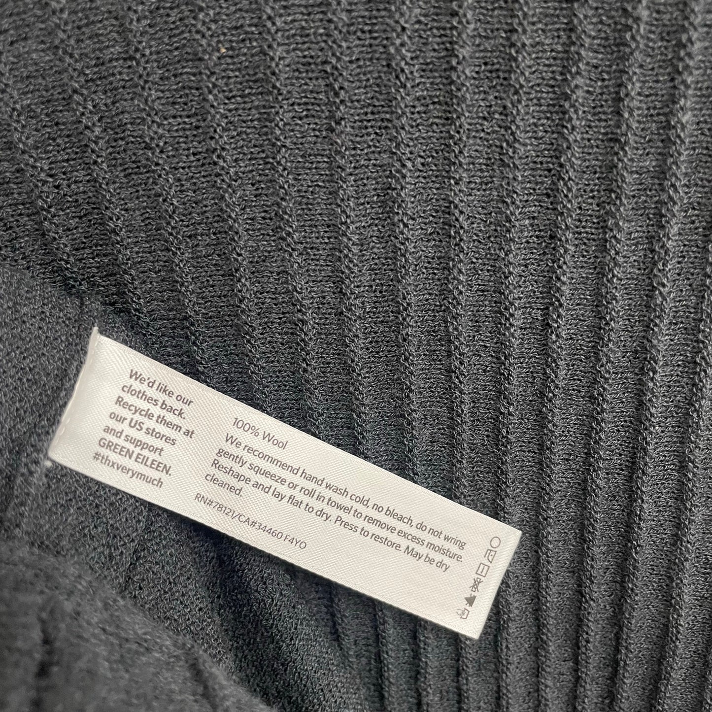 Eileen Fisher Pure Wool Knit Scoop Neck Pleated Sweater Dress Gray Womens XL