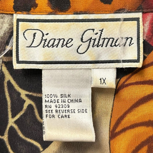 Vintage Diane Gilman 100% Silk Mixed Print Sequin Embellished Tunic Womens 1X