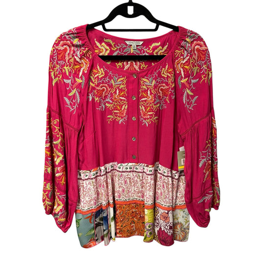 NWT John Mark Pink Multi Embroidered Patchwork Gracelyn Top Womens Size Medium
