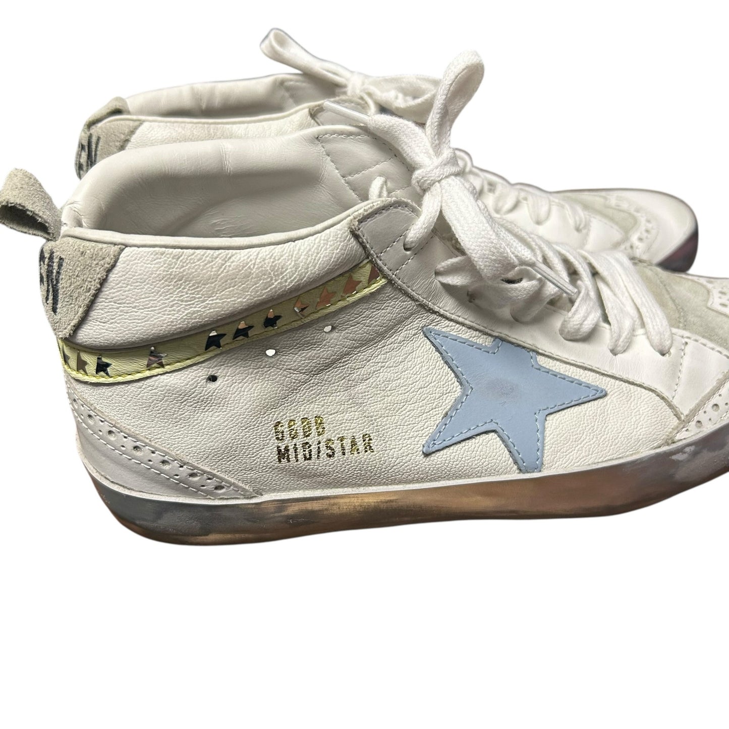 Golden Goose Mid Star Ice Blue Mixed Leather Lace Up Sneakers Womens 39 / US 9