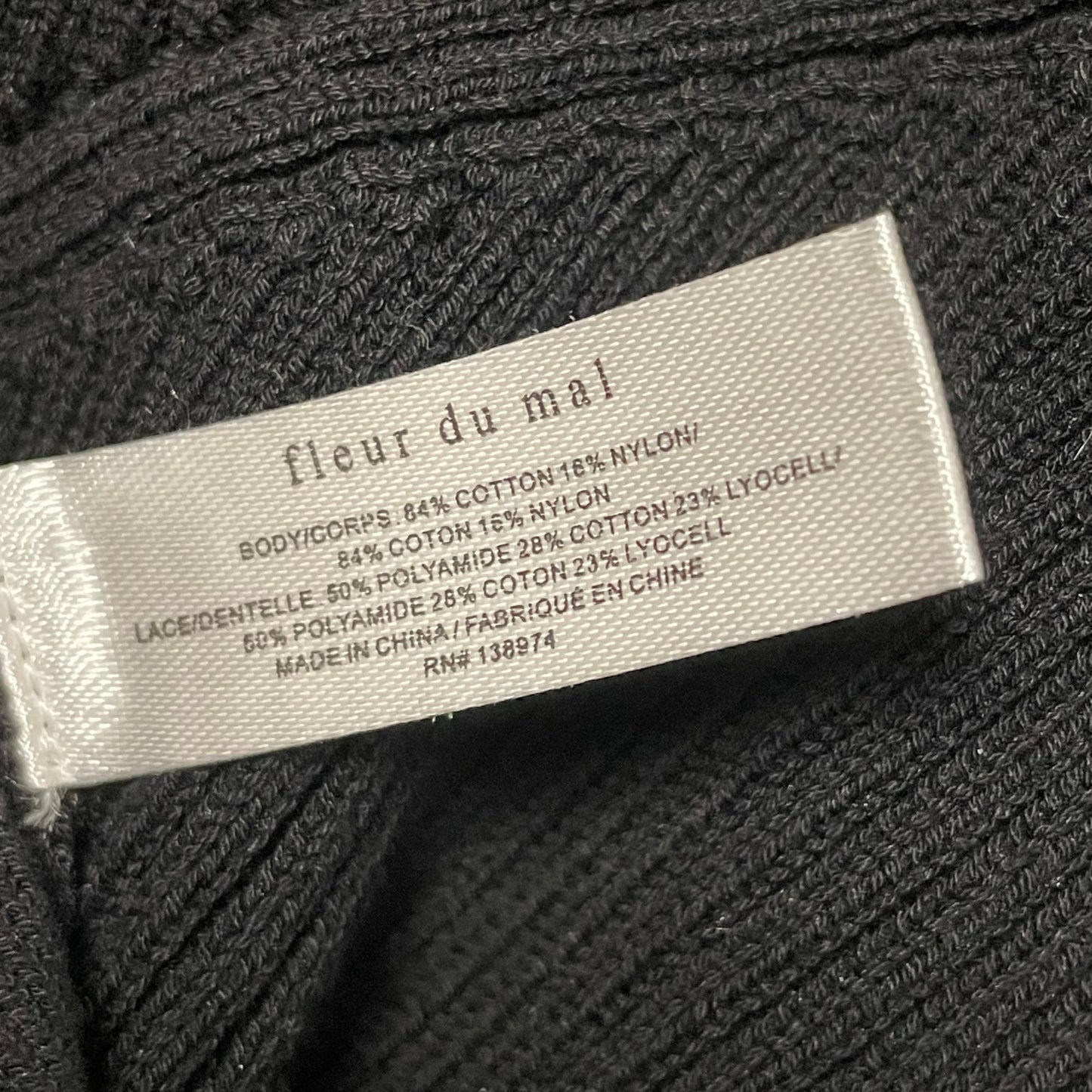 Fleur Du Mal Juliet Lace Insert Cropped Knit Sweater Black Womens Medium